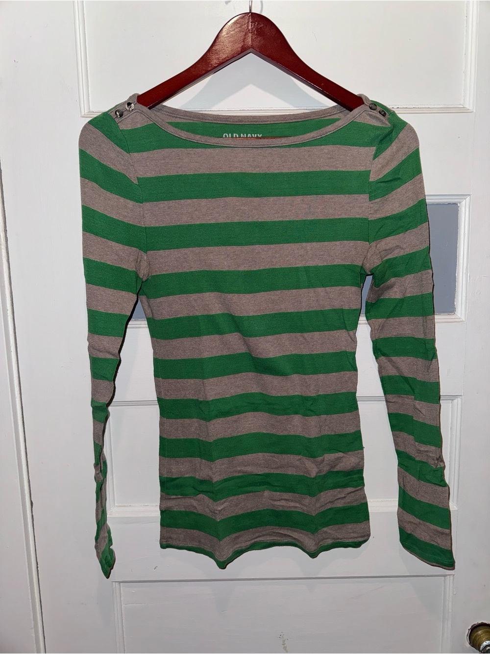 Old Navy Green and Taupe Striped Long Sleeve Top